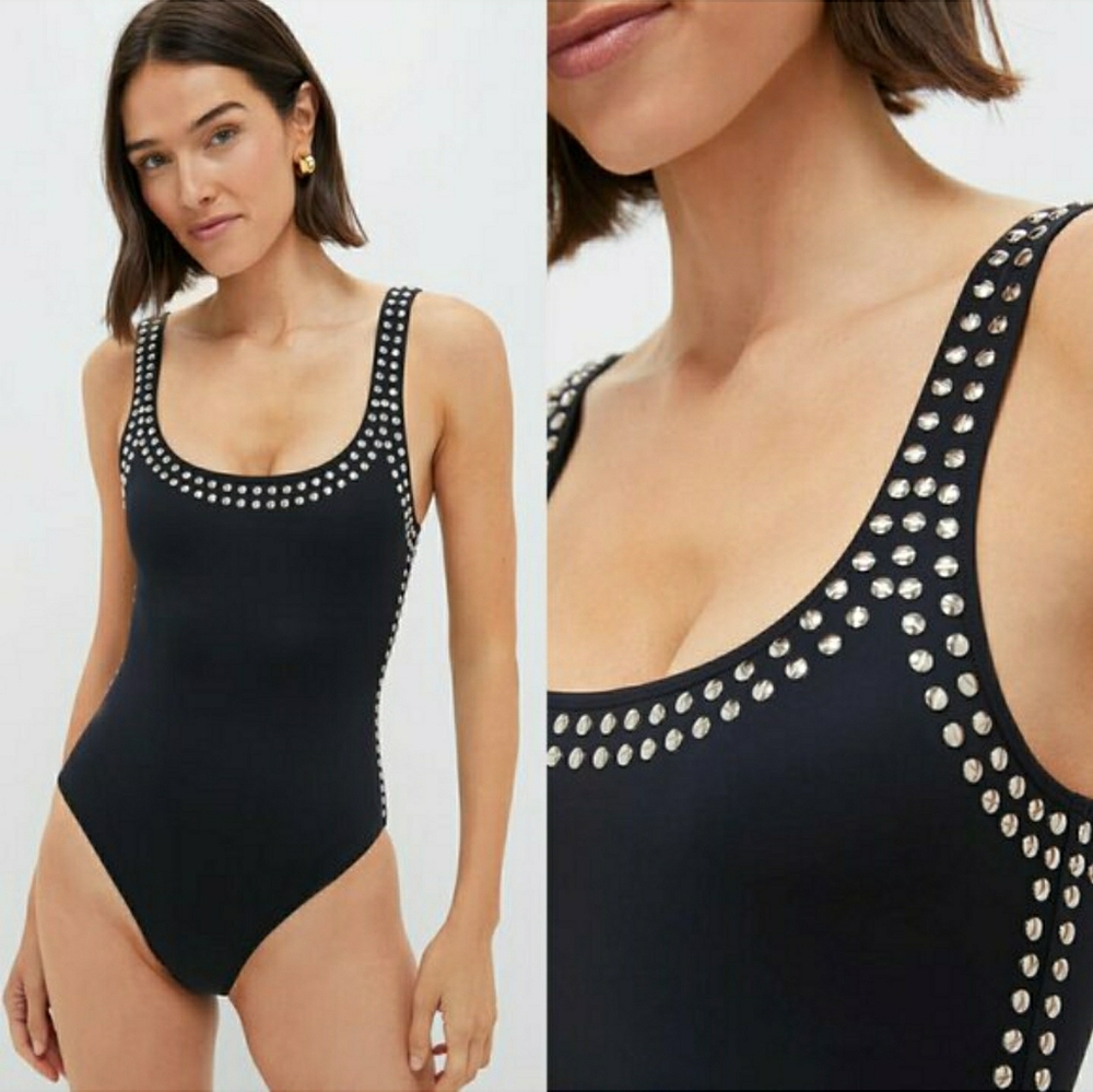 Simkhai Mercedes Black Studded Women Swim One Piece NWT